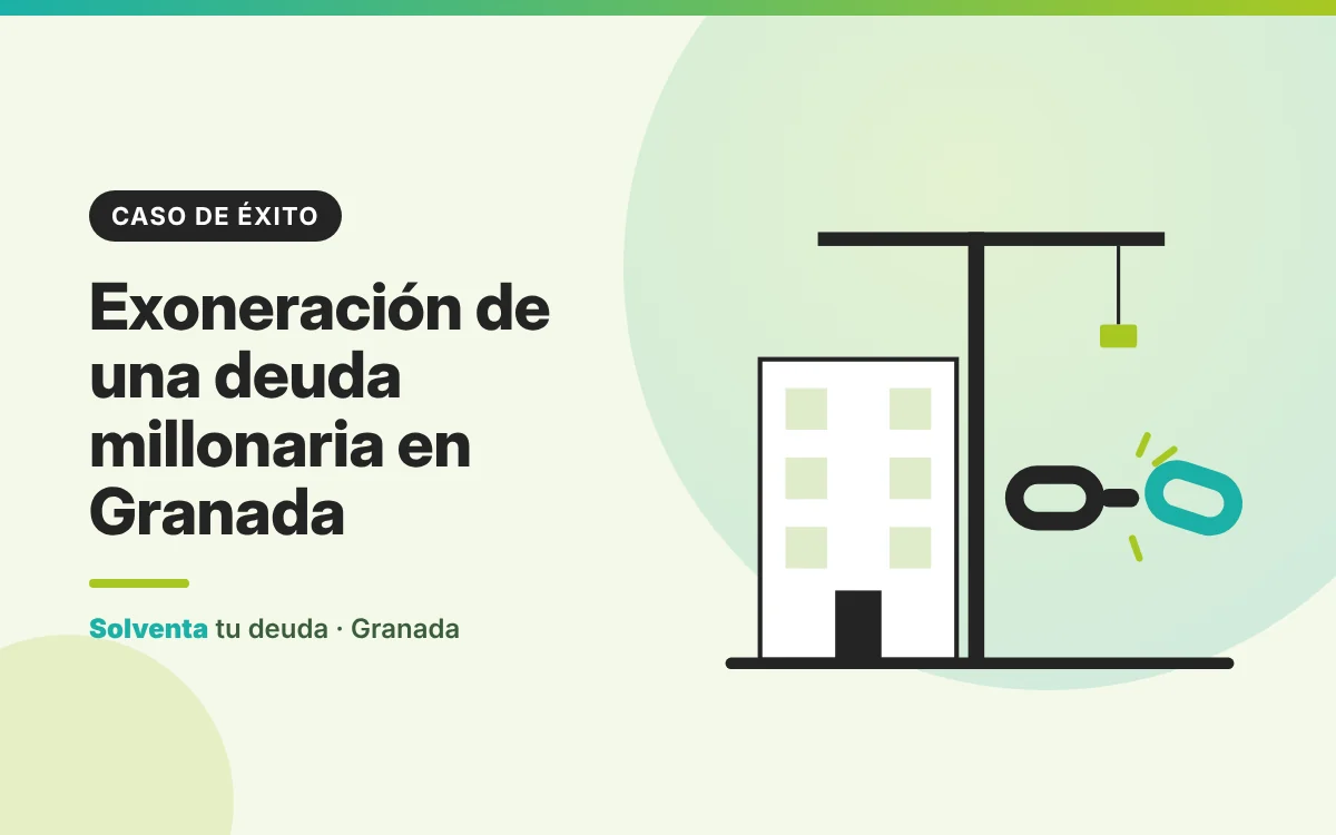 Ilustración de un edificio en construcción con una grúa y una cadena rota, caso de éxito de exoneración de deuda millonaria
